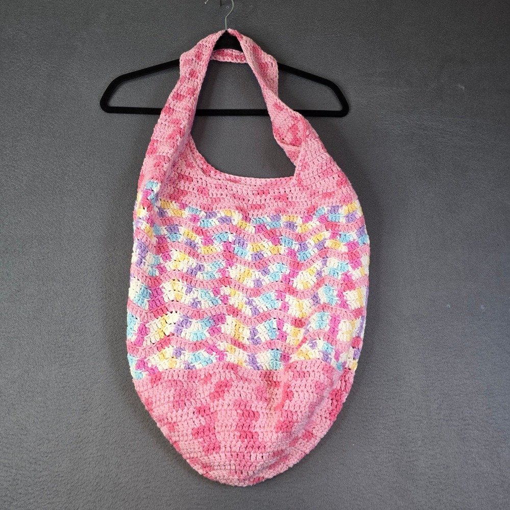 Handmade Crochet Tote Bag Women Large Pink Multi Boho Oversized Shoulder Bag